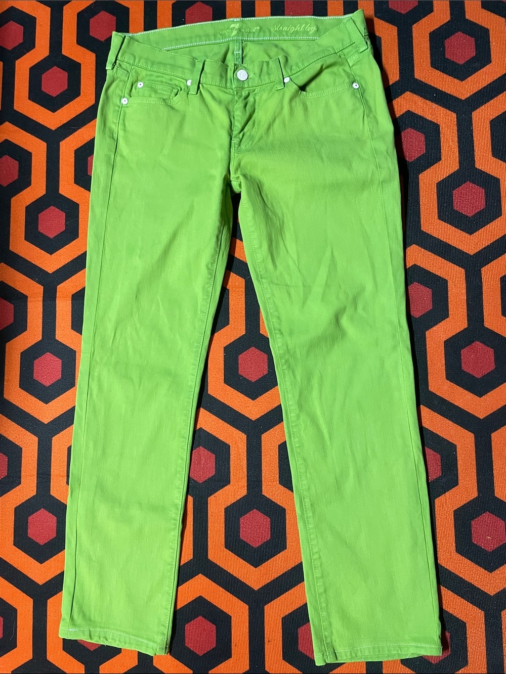 7 for all Mankind Bright Lime Green straight leg low rise Jeans
